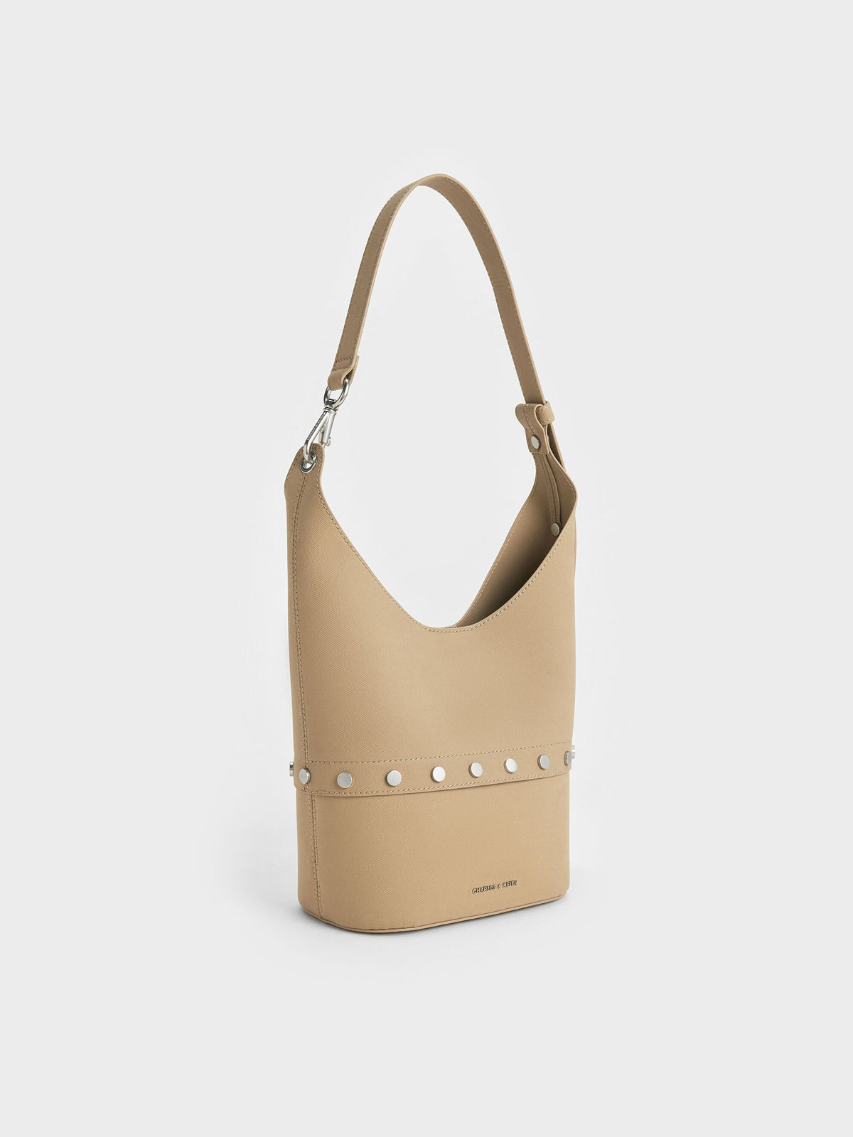 Bobbie Twill Studded Convertible Bucket Bag - Toasted Sand | CHARLES & KEITH