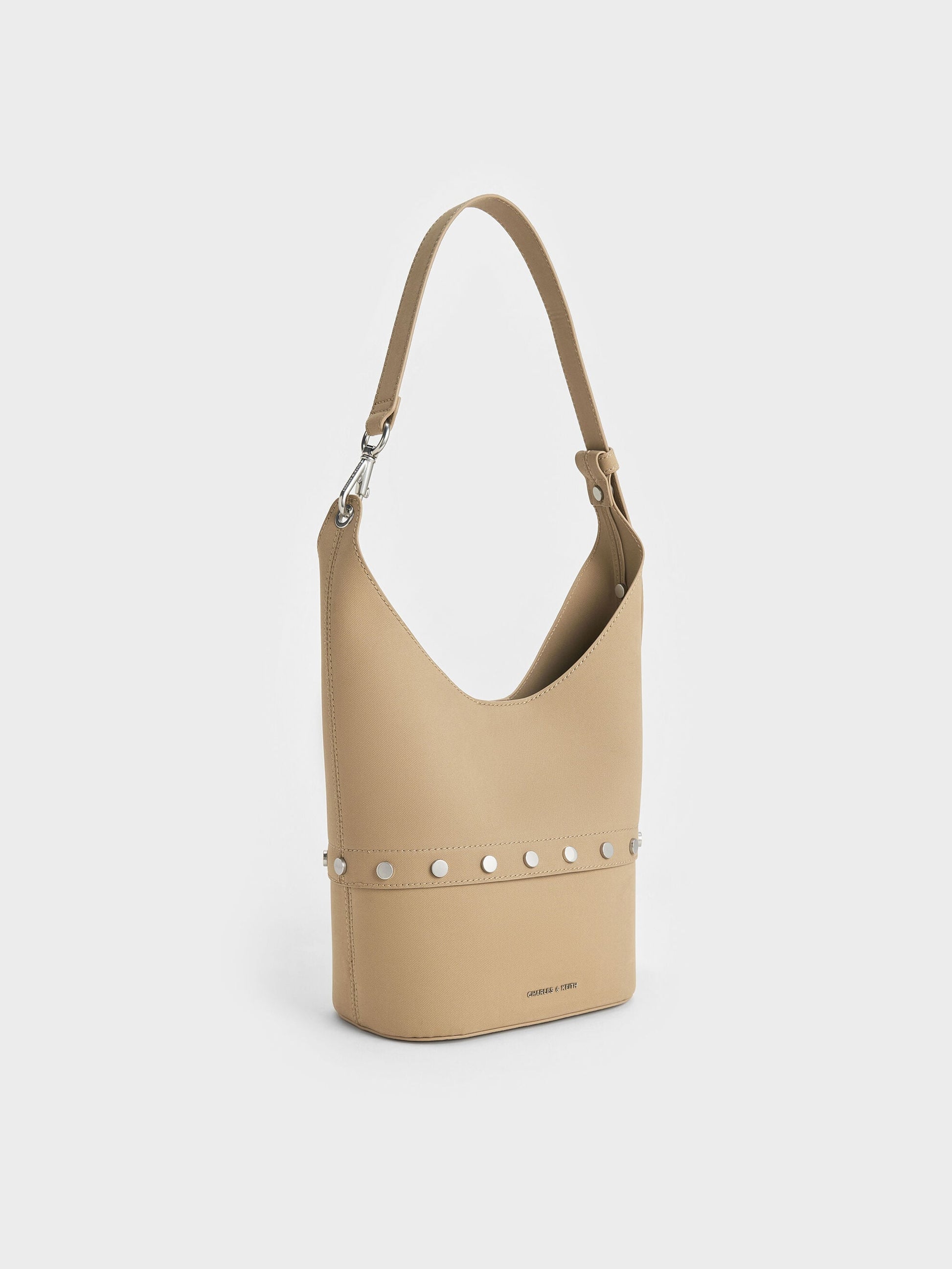 Bobbie Twill Studded Convertible Bucket Bag - Toasted Sand | CHARLES & KEITH