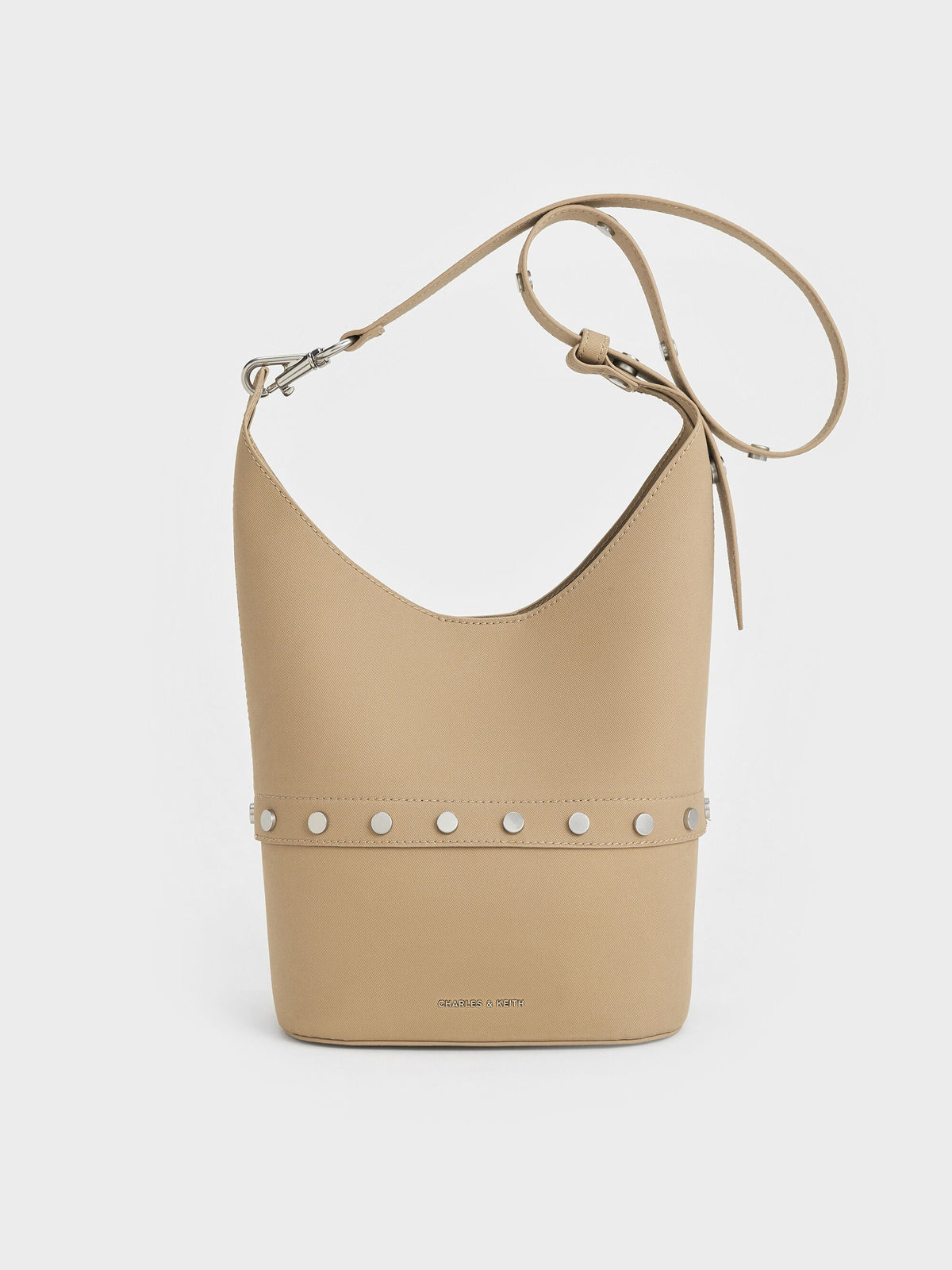 Bobbie Twill Studded Convertible Bucket Bag - Toasted Sand | CHARLES & KEITH