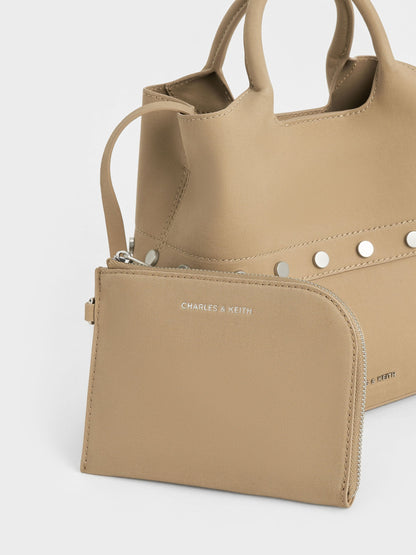 Bobbie Twill Studded Convertible Bucket Bag - Toasted Sand | CHARLES & KEITH