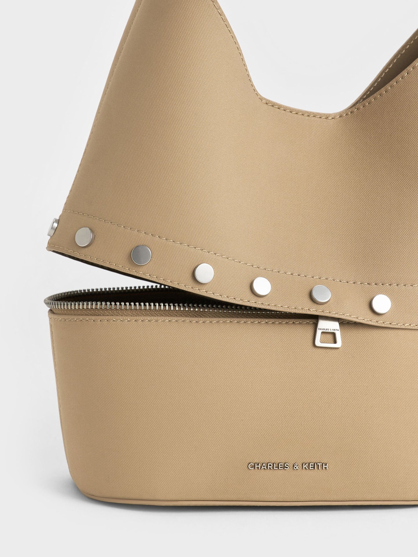 Bobbie Twill Studded Convertible Bucket Bag - Toasted Sand | CHARLES & KEITH
