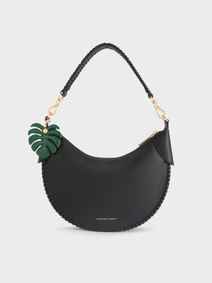 Blume Braided Curved Hobo Bag - Black | CHARLES & KEITH