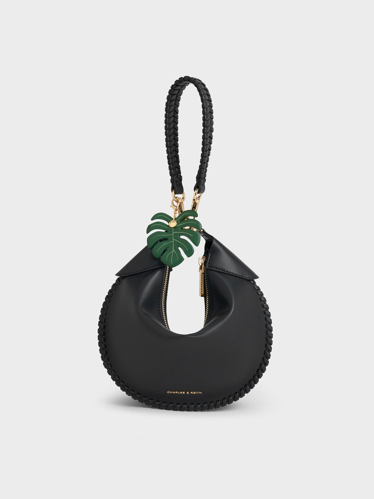 Blume Braided Curved Hobo Bag - Black | CHARLES & KEITH
