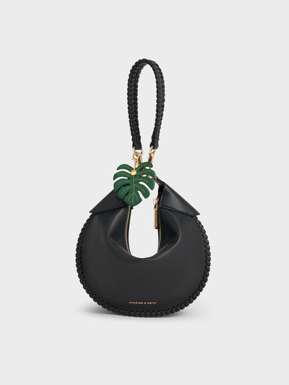 Blume Braided Curved Hobo Bag - Black | CHARLES & KEITH