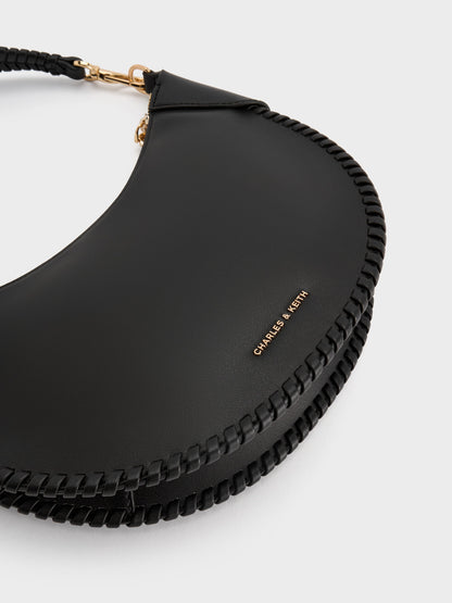 Blume Braided Curved Hobo Bag - Black | CHARLES & KEITH