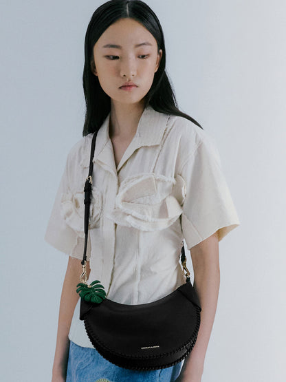 Blume Braided Curved Hobo Bag - Black | CHARLES & KEITH