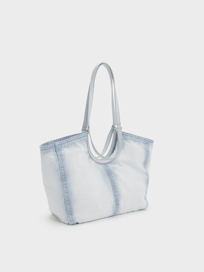 Ivette Denim Tote Bag - Light Washed Denim | CHARLES & KEITH