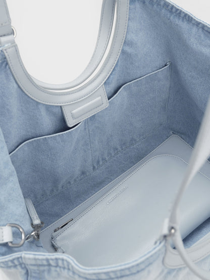 Ivette Denim Tote Bag - Light Washed Denim | CHARLES & KEITH